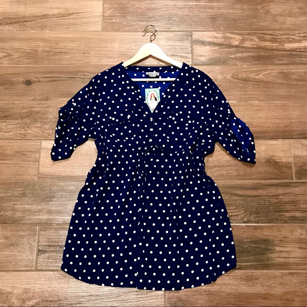 Oh! Mamma Navy & White Polka Dot Maternity Blouse
